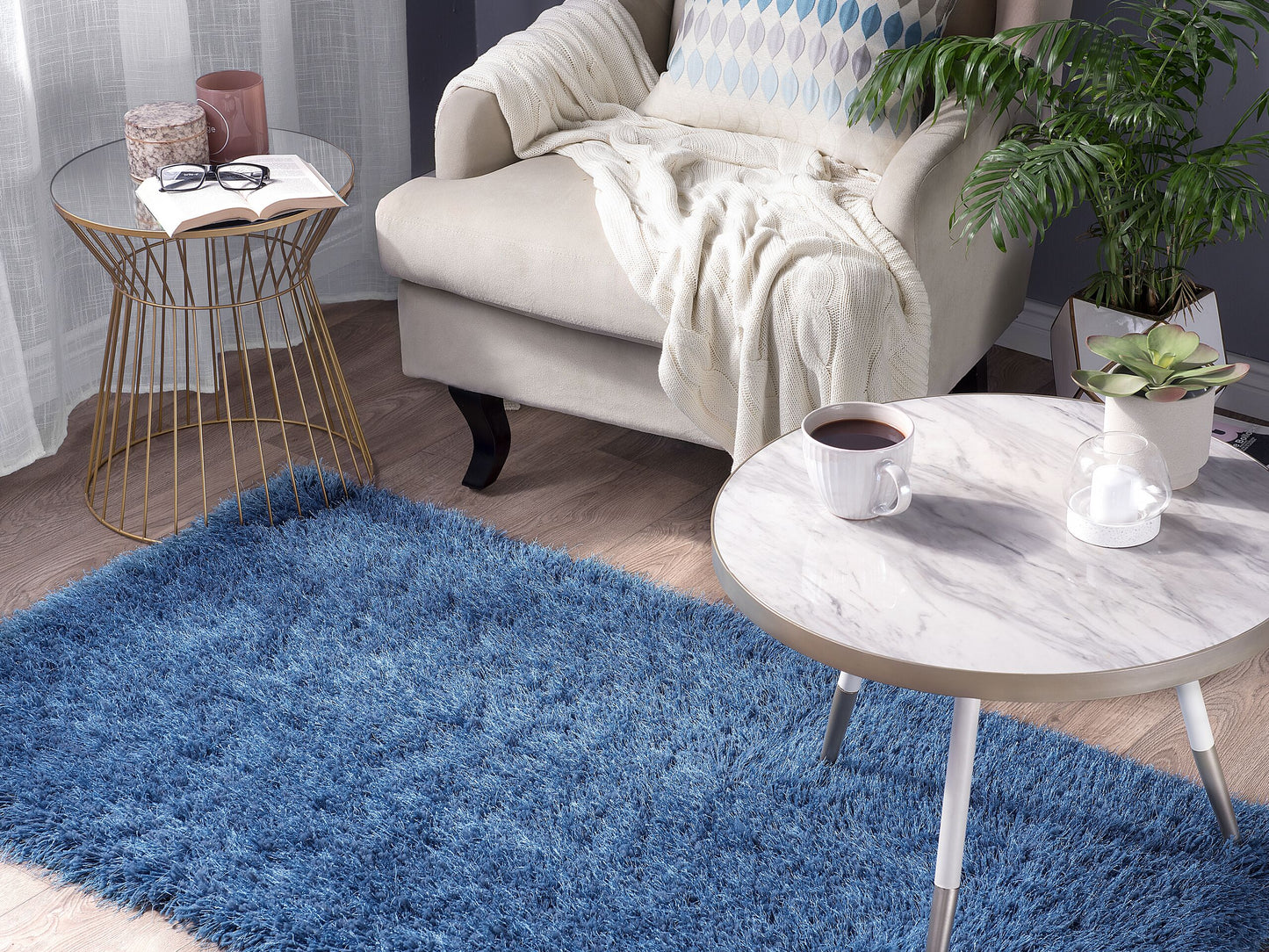 Teppich blau 80 x 150 cm Shaggy CIDE