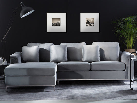 Ecksofa Samtstoff grau rechtsseitig OSLO