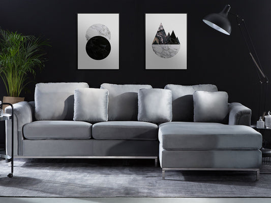 Ecksofa Samtstoff grau linksseitig OSLO