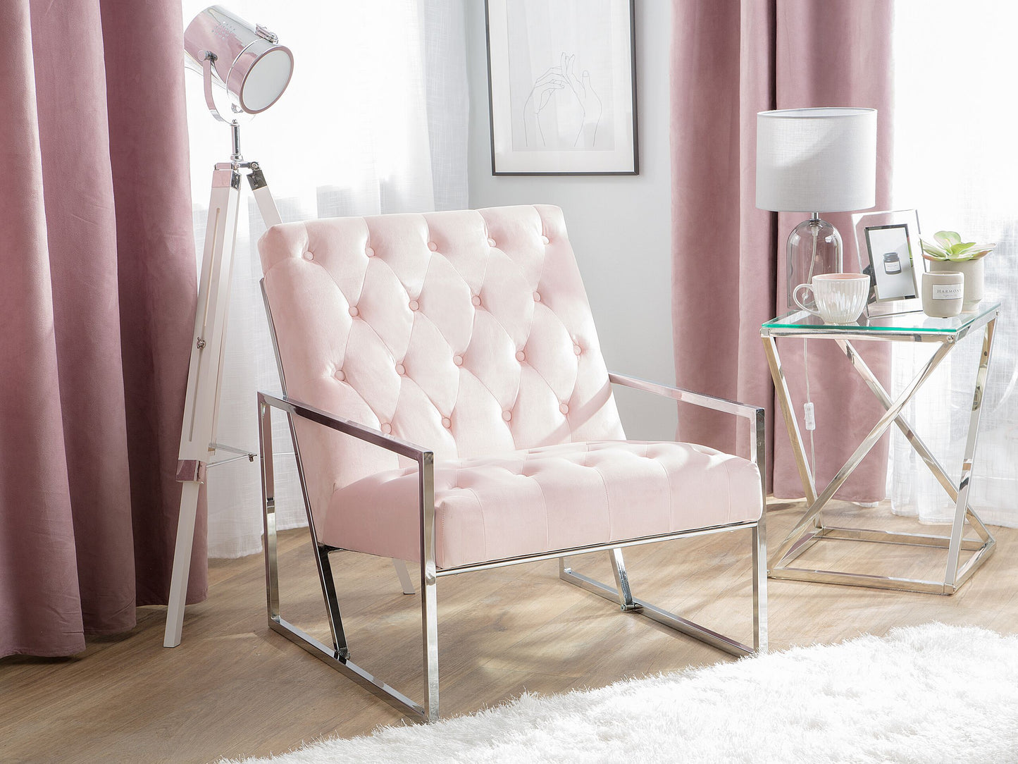 Sessel HARSTAD Samtstoff Rosa