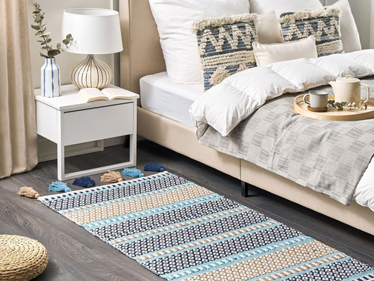 Teppich Baumwolle blau / beige 80 x 150 cm Kurzflor MARMARA