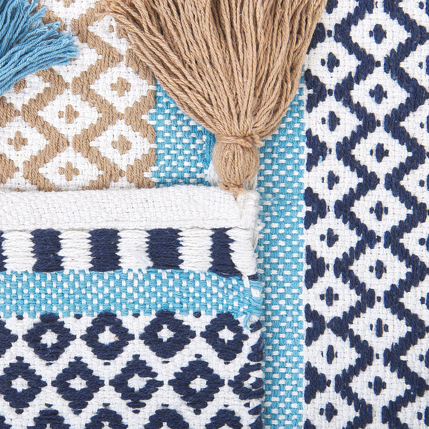 Teppich Baumwolle blau / beige 80 x 150 cm Kurzflor MARMARA