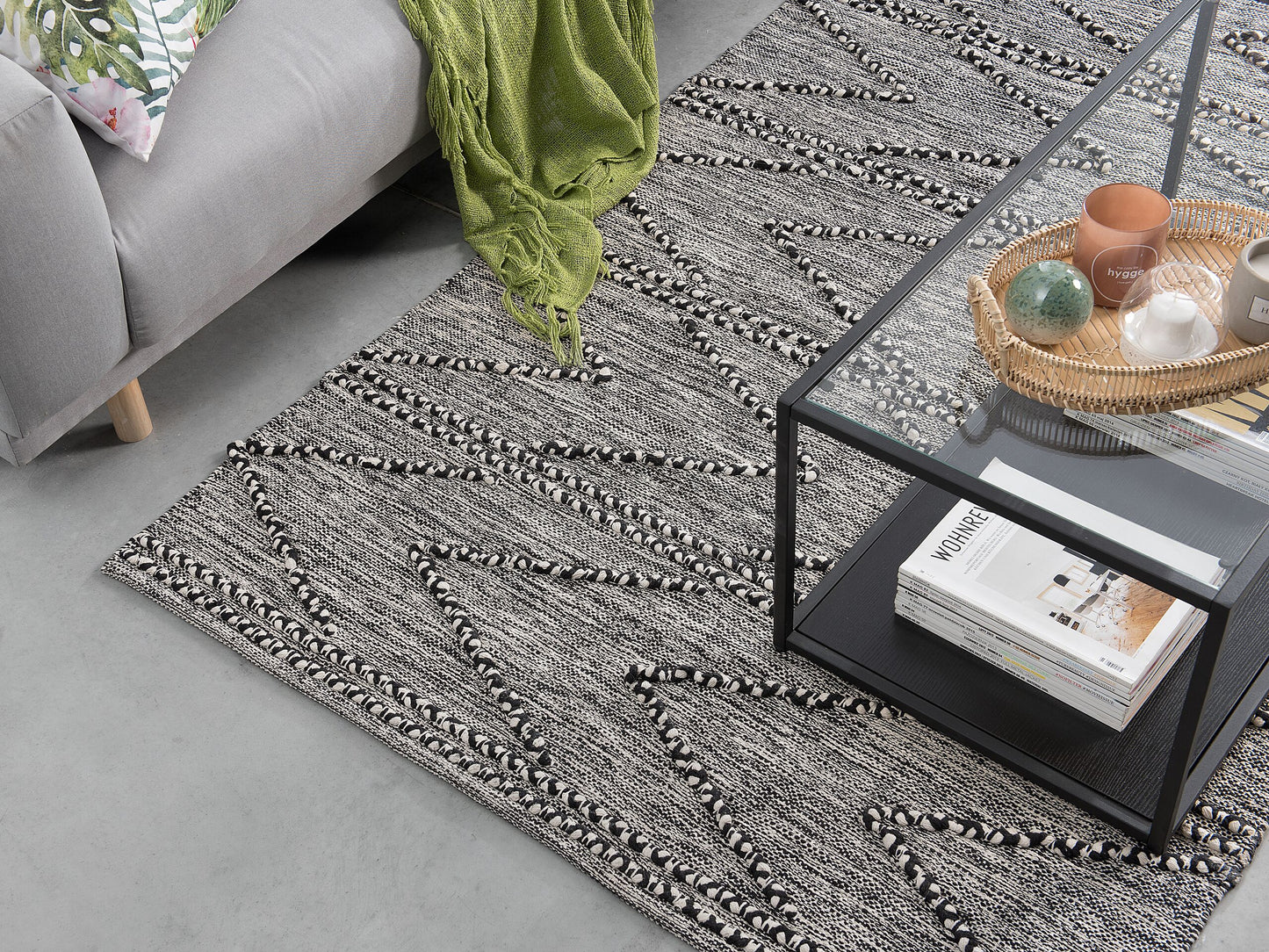 Teppich Baumwolle schwarz / weiss 160 x 230 cm Kurzflor TERMAL