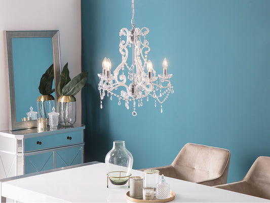 Kronleuchter Metall / Acrylglas transparent / silber Kristall-Optik 5-flammig ASCAR