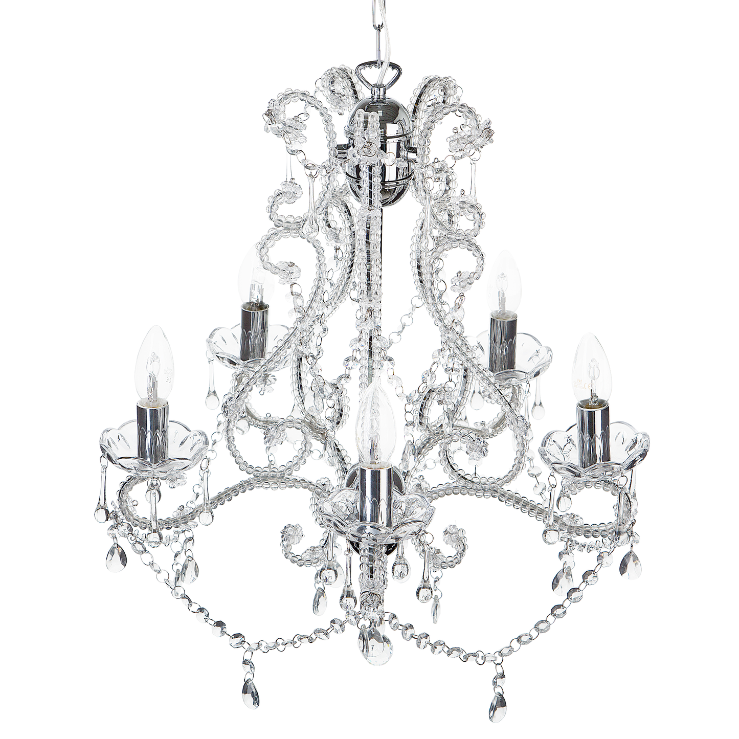 Kronleuchter Metall / Acrylglas transparent / silber Kristall-Optik 5-flammig ASCAR