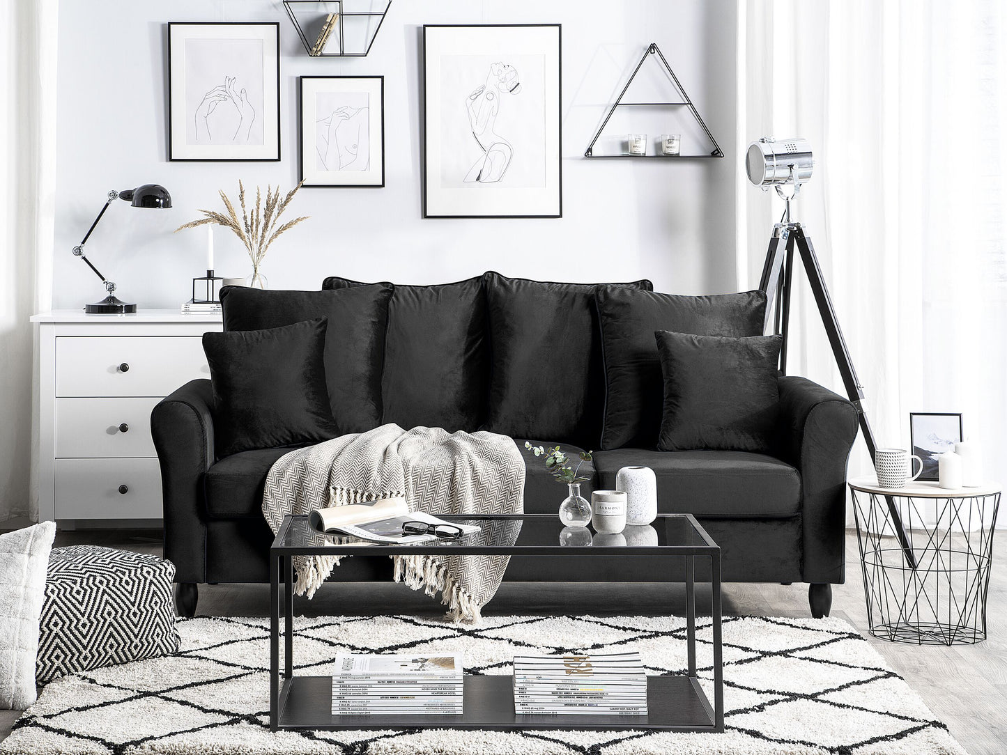 3-Sitzer Sofa Samtstoff schwarz BORNHOLM