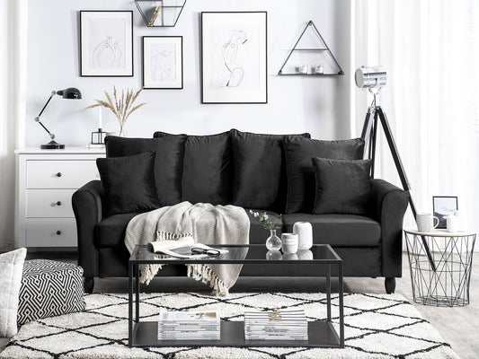 3-Sitzer Sofa Samtstoff schwarz BORNHOLM