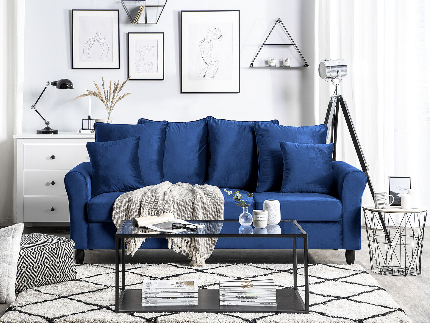 3-Sitzer Sofa Samtstoff marineblau BORNHOLM