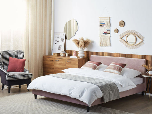 Bettrahmenbezug Samtstoff FITOU 160 x 200 cm Rosa