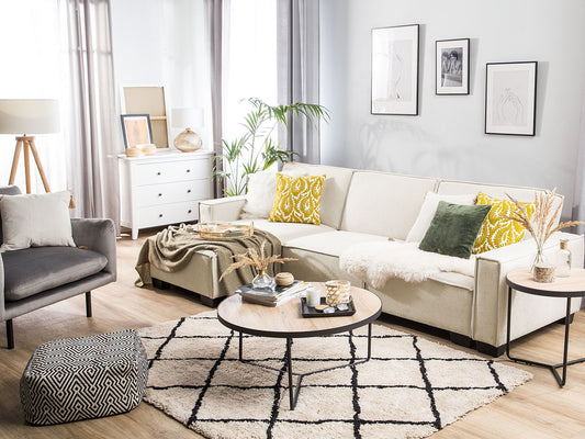 Ecksofa mit Schlaffunktion Polsterbezug beige rechtsseitig ROMEDAL