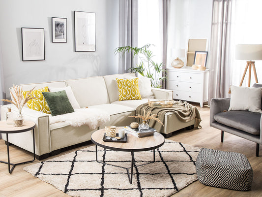 Ecksofa mit Schlaffunktion Polsterbezug beige linksseitig ROMEDAL