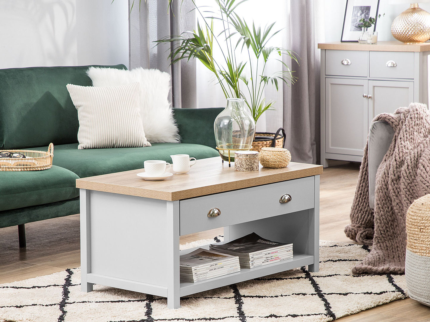 Couchtisch grau / heller Holzfarbton rechteckig CLIO