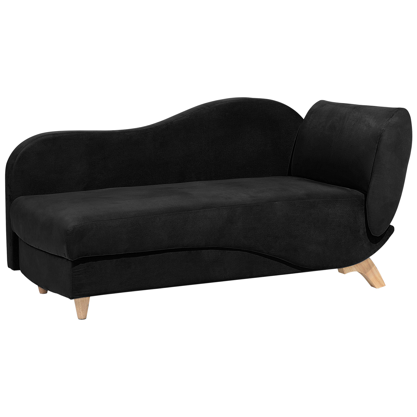 Chaiselongue Samtstoff schwarz mit Bettkasten rechtsseitig MERI