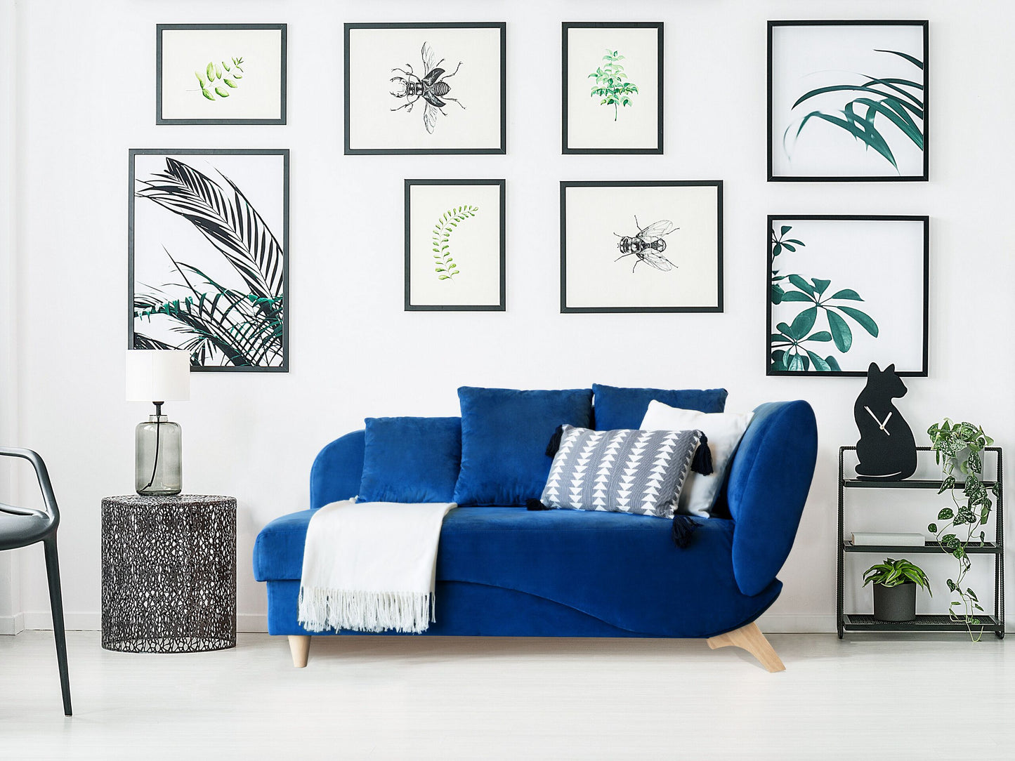 Chaiselongue Samtstoff dunkelblau mit Bettkasten rechtsseitig MERI