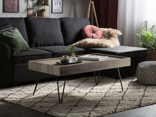 Couchtisch dunkler Holzfarbton / taupe rechteckig 100 x 60 cm WELTON