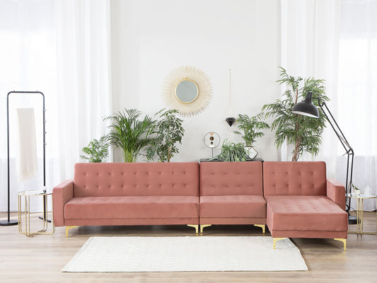 Modulsofa Samtstoff Schlaffunktion rosa linksseitig ABERDEEN