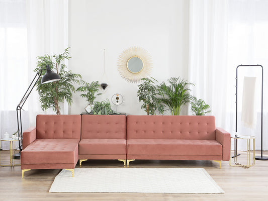 Modulsofa Samtstoff Schlaffunktion rosa rechtsseitig ABERDEEN