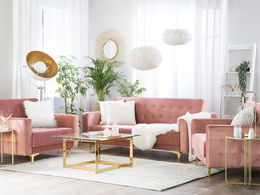 Sofa Set Samtstoff rosa 5-Sitzer ABERDEEN