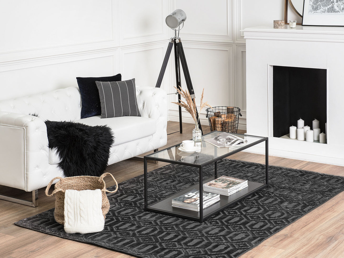 Teppich dunkelgrau 160 x 230 cm geometrisches Muster Kurzflor ADATEPE