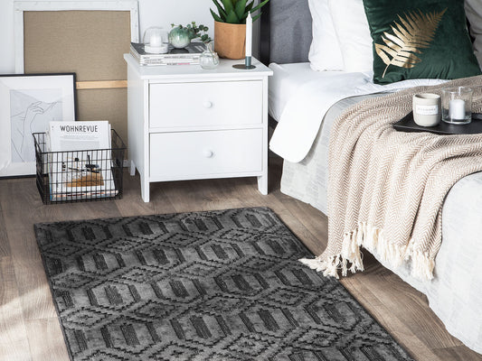 Teppich dunkelgrau 80 x 150 cm geometrisches Muster Kurzflor ADATEPE