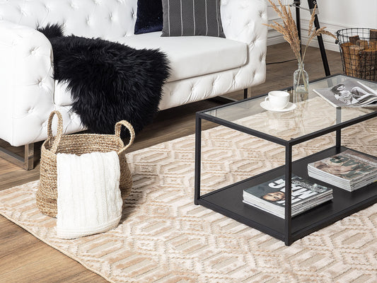 Teppich beige 160 x 230 cm geometrisches Muster Kurzflor ADATEPE