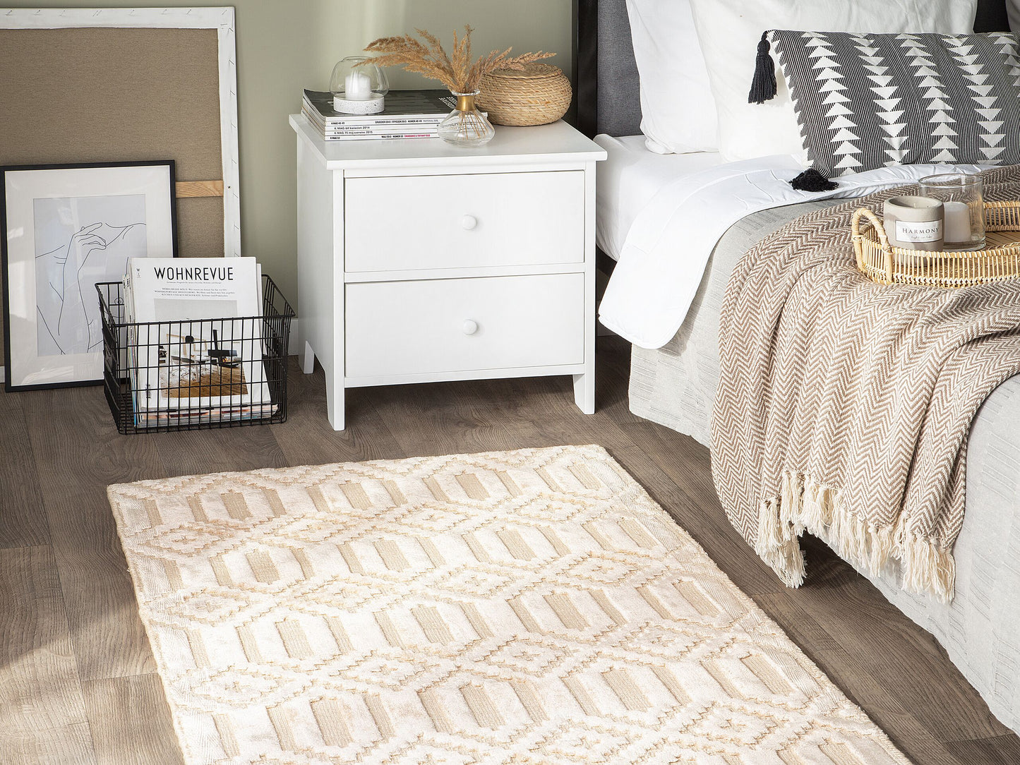 Teppich beige 80 x 150 cm geometrisches Muster Kurzflor ADATEPE