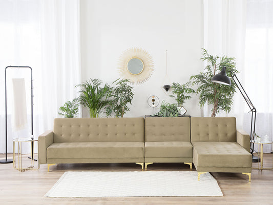 Modulsofa Samtstoff Schlaffunktion sandbeige linksseitig ABERDEEN