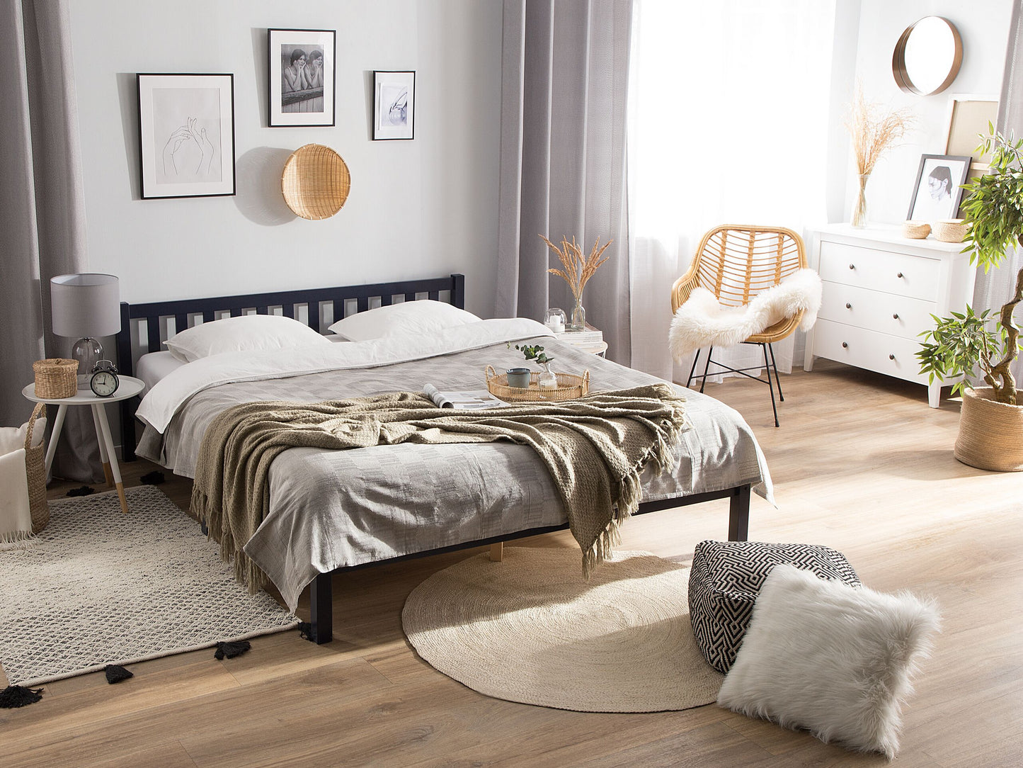 Bett mit Lattenrost Kiefernholz FLORAC 160 x 200 cm Marineblau