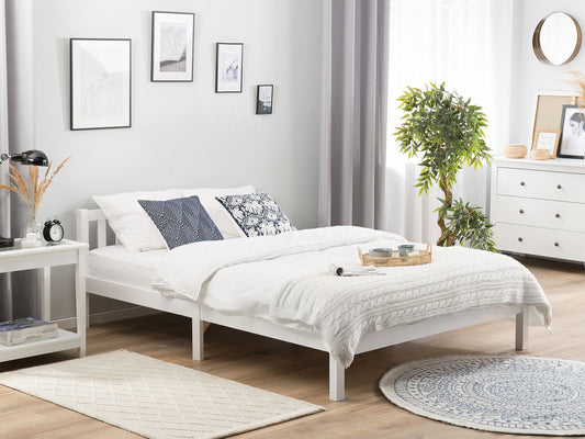 Bett mit Lattenrost Kiefernholz FLORAC 140 x 200 cm Weiss