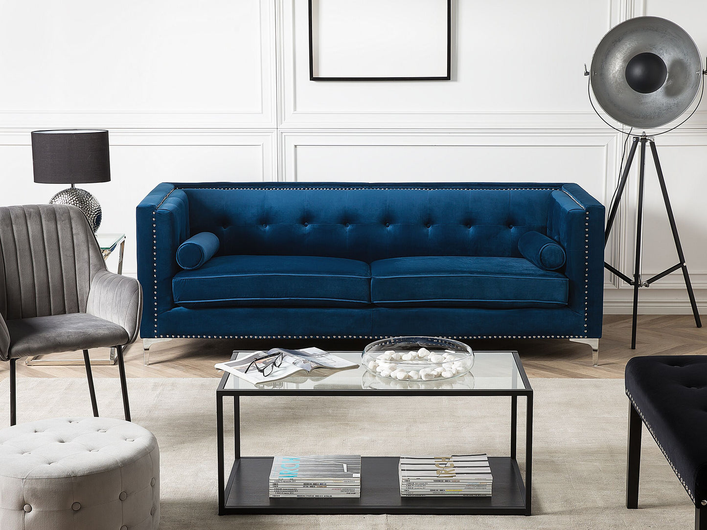 3-Sitzer Sofa Samtstoff marineblau AVALDSENES