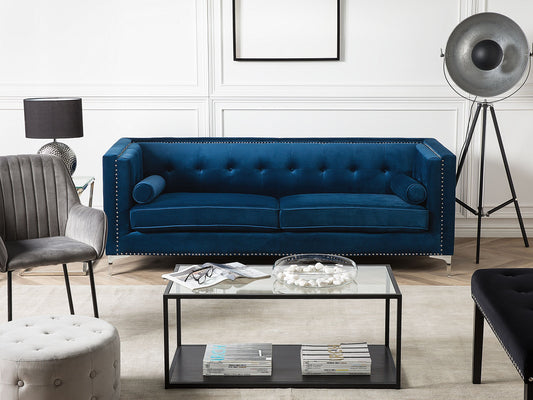 3-Sitzer Sofa Samtstoff marineblau AVALDSENES