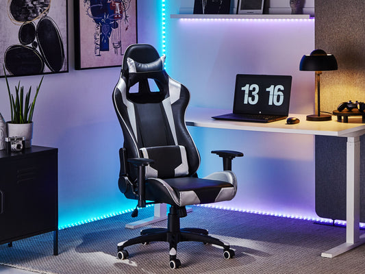 Gaming Stuhl drehbar KNIGHT Kunstleder Silber