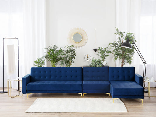 Modulsofa Samtstoff Schlaffunktion marineblau linksseitig ABERDEEN