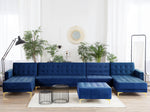 Wohnlandschaft Samtstoff marineblau mit Ottomane ABERDEEN
