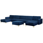 Wohnlandschaft Samtstoff marineblau mit Ottomane ABERDEEN