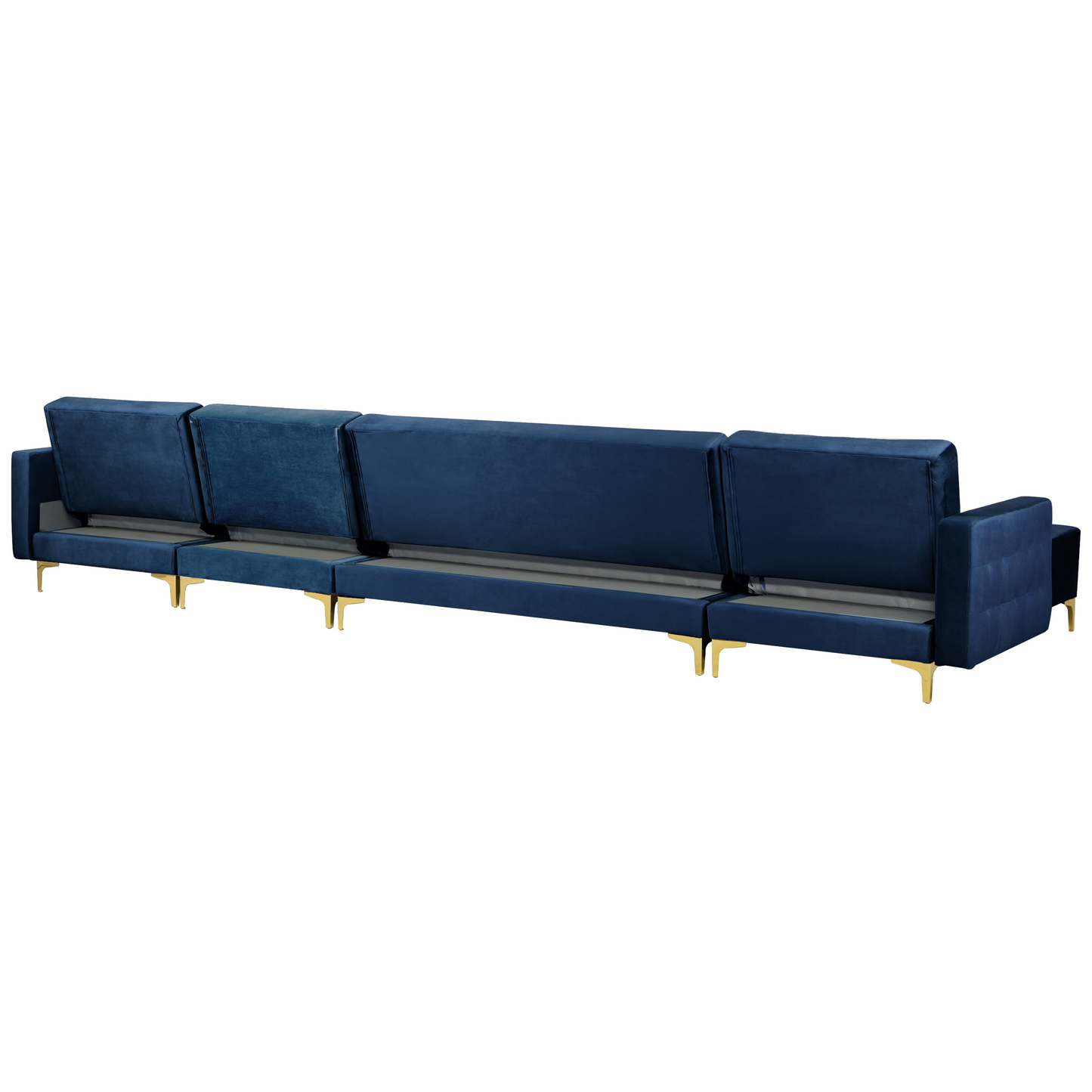 Wohnlandschaft Samtstoff marineblau mit Ottomane ABERDEEN