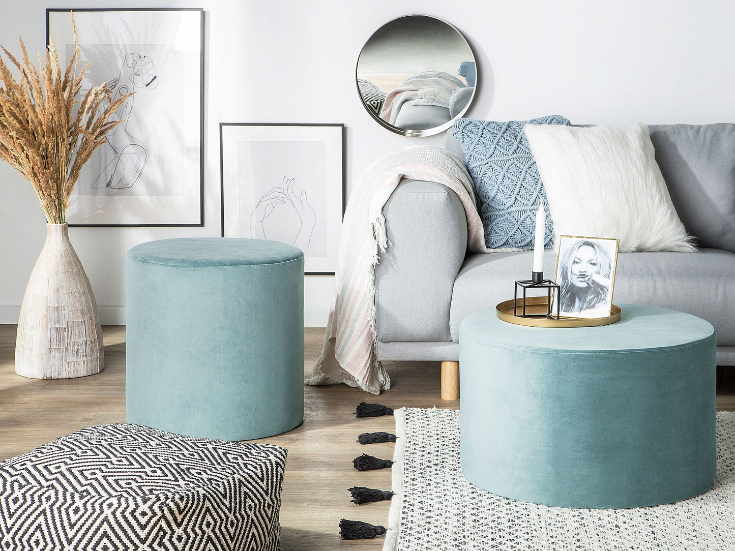 Pouf Samtstoff mintgrün rund ⌀ 61 cm MILLEN