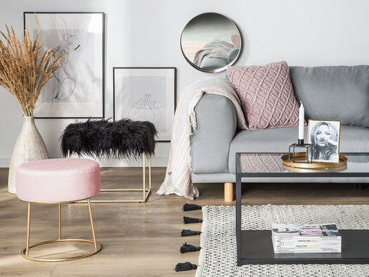 Hocker Samtstoff pastellrosa / gold rund ⌀ 35 cm DELCO