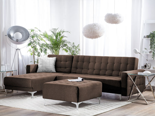 4-Sitzer Ecksofa dunkelbraun Schlaffunktion rechtsseitig ABERDEEN