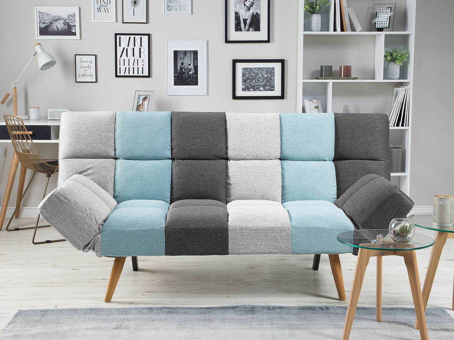3-Sitzer Schlafsofa Patchwork grau / blau INGARO