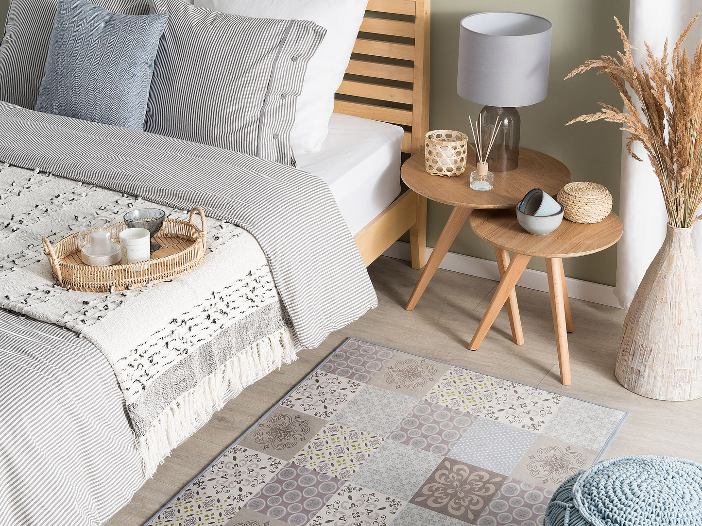 Teppich bunt  80 x 150 cm Mosaik-Muster Kurzflor INKAYA