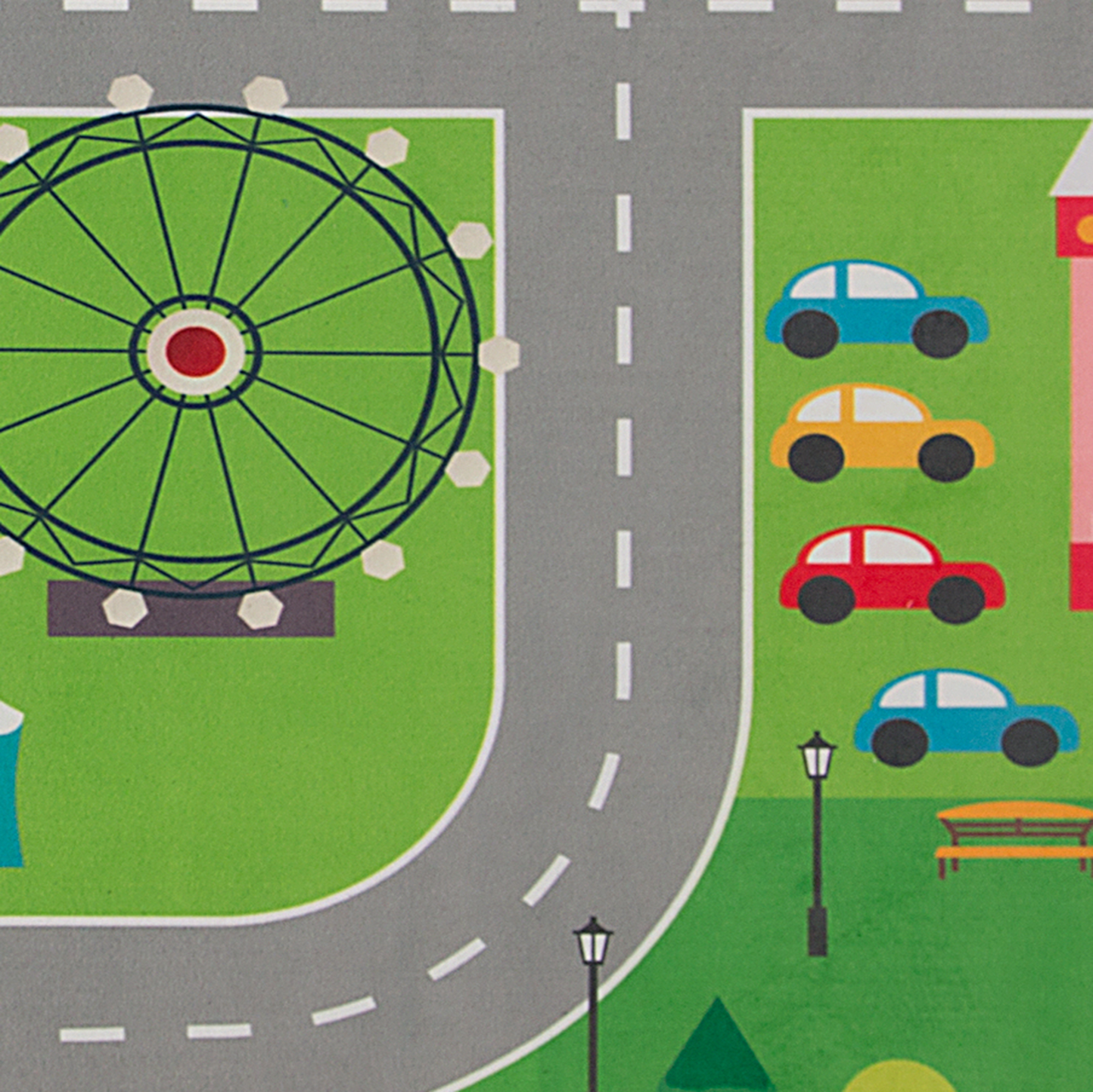 Kinderteppich grün 80 x 150 cm Stadt-Motiv Kurzflor SEBEN