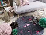 Kinderteppich grau ⌀ 120 cm Flamingo-Muster Kurzflor KERTE