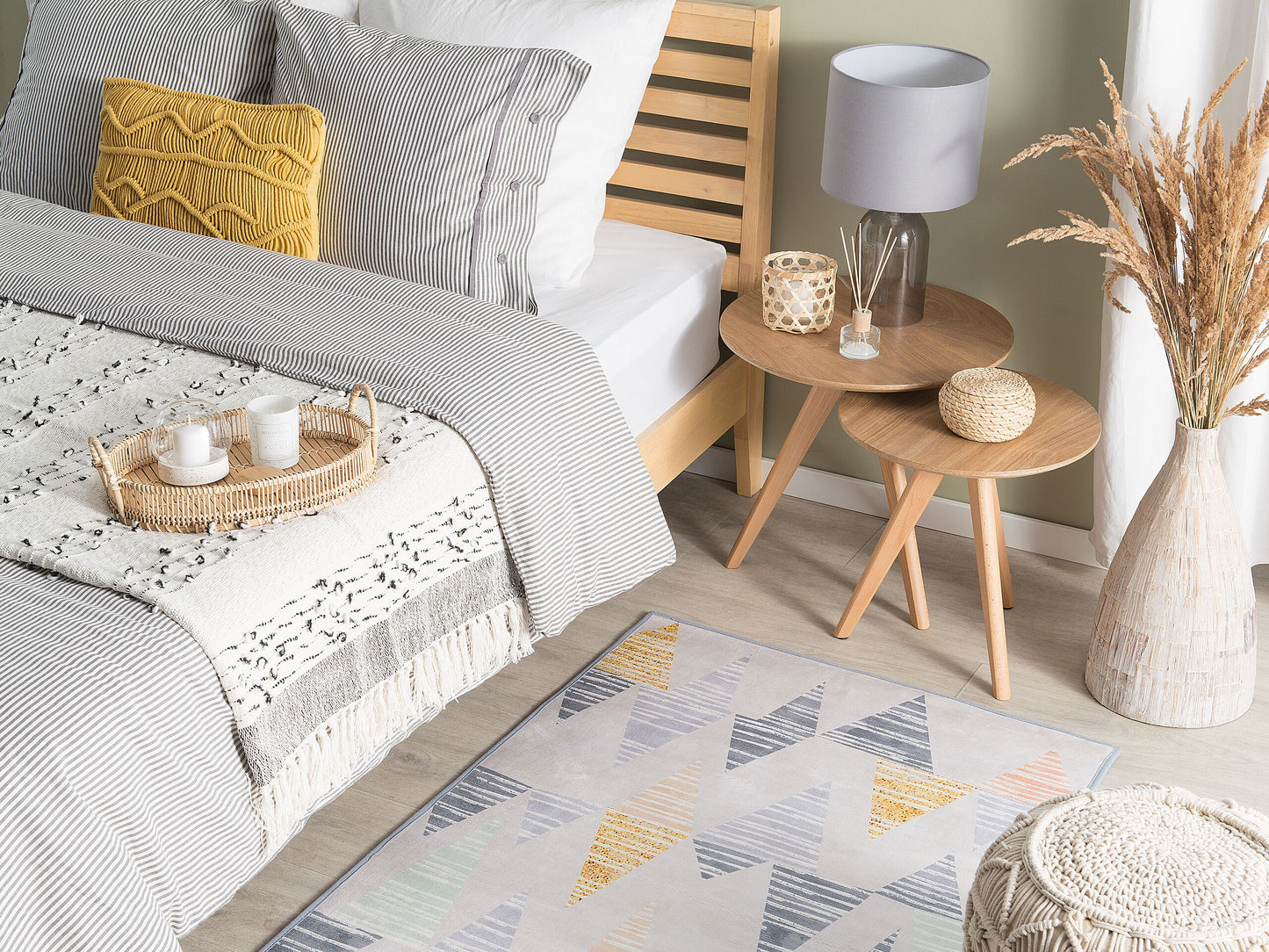 Teppich grau / gelb 80 x 150 cm Dreieck-Motiv Kurzflor YAYLA