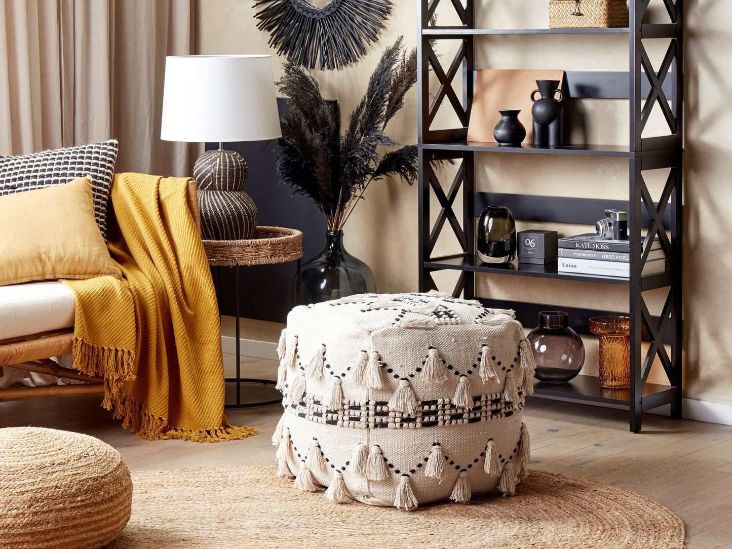 Pouf beige / schwarz 50 x 50 cm THONDI