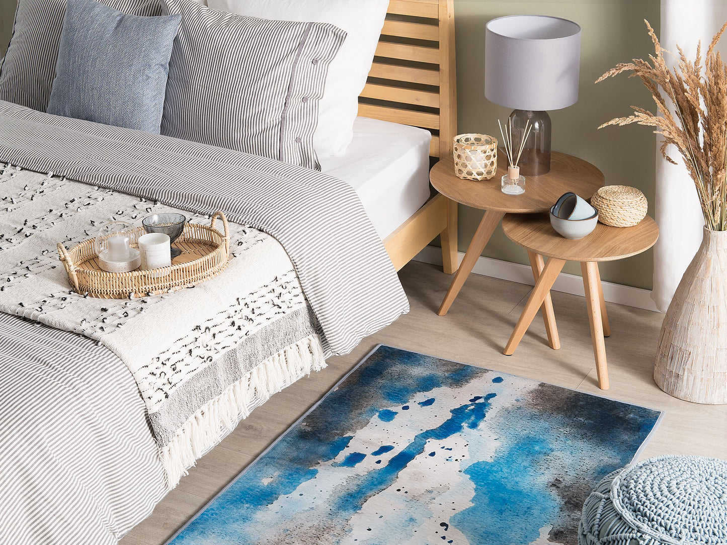 Teppich blau-grau 80 x 150 cm Flecken-Motiv Kurzflor BOZAT