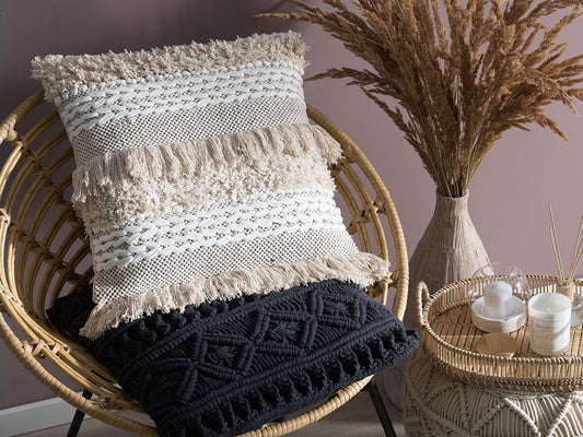 Dekokissen Streifenmuster beige bestickt 45 x 45 cm VILLUR