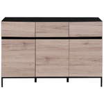 Sideboard heller Holzfarbton / schwarz 3 Schränke 3 Schubladen SYDNEY