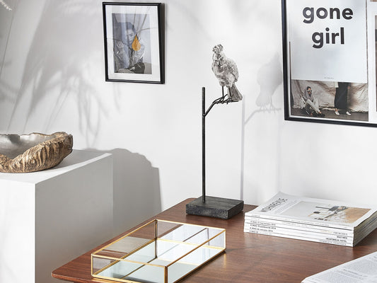 Dekofigur Kunstharz silber / schwarz Papagei 50 cm COCKATOO