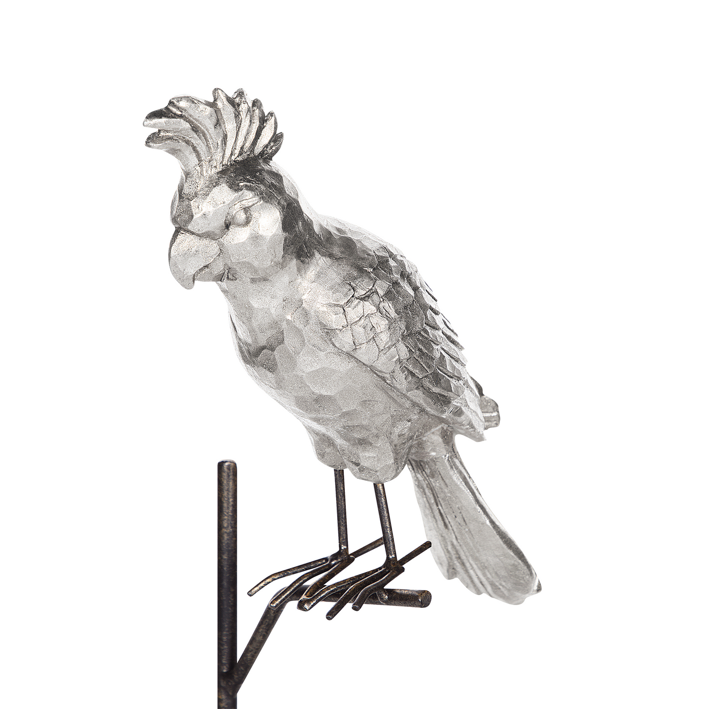 Dekofigur Kunstharz silber / schwarz Papagei 50 cm COCKATOO